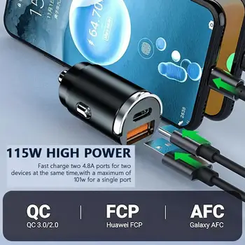 100W Мини зарядно за кола USB QC 3.0 Супер бърз адаптер за зареждане за IPhone 14 13 Pro Max PD тип C Метално зарядно устройство Y7H6 - Изображение 2  