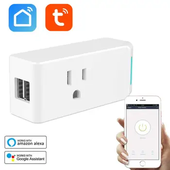 10A Tuya WiFi Smart Wall Socket с 2 USB US Smart Plug Timing Функция Интелигентна връзка Гласов контрол Работа с Alexa Home - Изображение 1  