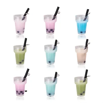 10pcs пластмасова чаша висулки имитация балон чай/боба мляко чай висулка микс цвят за сладка мода бижута ключодържатели чанти декор - Изображение 1  