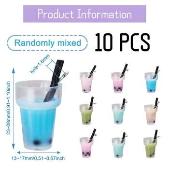 10pcs пластмасова чаша висулки имитация балон чай/боба мляко чай висулка микс цвят за сладка мода бижута ключодържатели чанти декор - Изображение 2  