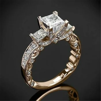 14K розово злато принцеса диамантен пръстен за жени anillos mujer Bizuteria скъпоценен камък bijoux femme диамант бижута anel розово злато пръстени - Изображение 1  