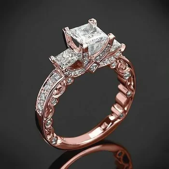 14K розово злато принцеса диамантен пръстен за жени anillos mujer Bizuteria скъпоценен камък bijoux femme диамант бижута anel розово злато пръстени - Изображение 2  