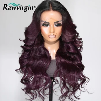 #1B Черна тъмно лилава перука за човешка коса 13x4 дантела отпред тяло вълна 180% прозрачна дантела фронтална перука бразилски Remy перуки - Изображение 2  