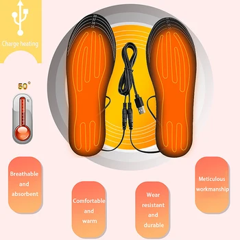 1Pair водоустойчиви USB акумулаторни отопляеми стелки размер 35-46 електрически отопляеми обувки подложка за открит ски зимни подгреватели за крака - Изображение 1  