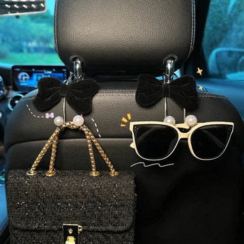 1PC папийонка перла висящи притежателя столче за кола обратно кука закачалка за съхранение на автомобили женски автомобил практични кука интериорни аксесоари - Изображение 2  