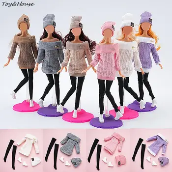 1Set 30cm кукла дрехи костюм обличане аксесоари пуловер шапка чорапи костюм момиче игра къща играчка - Изображение 2  