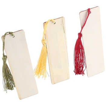 1Set Unfinished Wood Bookmark DIY Templates Blank Bookmarks Ornament Wooden Bookmarks DIY Bookmarks + Colorful Tassels - Изображение 2  