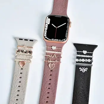 1Set метални талисмани часовник лента декорация пръстен за ябълка диамант украшение за iwatch гривна силиконова каишка бижута аксесоари - Изображение 2  