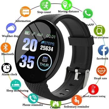 2023 D18 Smartwatch кръгъл цветен екран с множество спортни режими Информация за обаждане Напомняне Правене на снимки Музика Интелигентна скоба - Изображение 1  