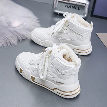 2023 Зимни нови корейски високи топ плюшени малки бели обувки Детски ханове Студентски памучни обувки Спортни дамски обувки - Изображение 2  