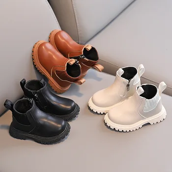 2023 Нови бебешки къси ботуши есенна мода момчета британски стил единични ботуши момичета плета дизайн кожени ботуши - Изображение 2  