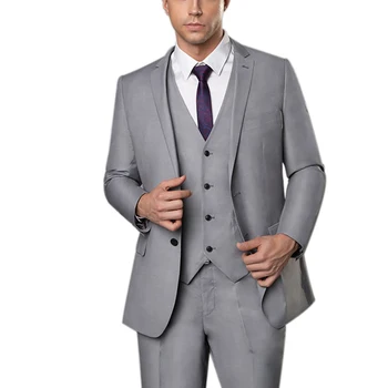 2023 Сиви мъжки костюми Официален повод младоженец лукс Terno еднореден назъбен ревера три парче яке панталони жилетка Hombres - Изображение 1  