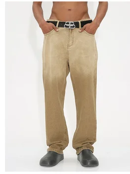 2024 Дамски и мъжки дънки Y2K Karki дънки Нови панталони с широк крак улични градиентни прави дънки за свободното време - Изображение 1  