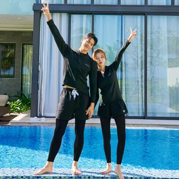 2024 Корейска двойка Водолазен костюм Rash Guard Жени Мъжки сплит сърф бански костюми Консервативни панталони с дълъг ръкав Бански костюми - Изображение 2  