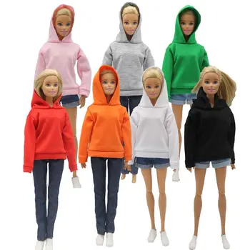 29см кукла дрехи суитчър къса кукла костюми кукли аксесоари плътен цвят хлабав качулка пуловер кукла дънкови шорти - Изображение 1  