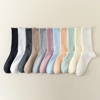 2Pairs/Lot Дамски памучни чорапи Есен Топло Случайни Дълга Тръба Твърди Спорт Удобни Дишащи Корейски Мултипак Чорапи - Изображение 1  