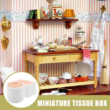 2Pcs миниатюрни пластмасови кутии за тъкани миниатюрни домашни орнаменти Аксесоари за кукли Подпори - Изображение 2  