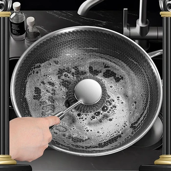 304 неръждаема стомана домакинство дълга дръжка пот четка не вреди на пот кухненската печка инструменти за почистване - Изображение 2  