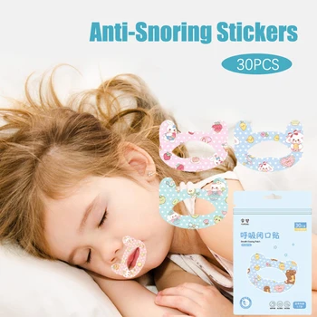 30Pcs / кутия против хъркане стикери за деца сън затворена уста стикери дишане корекция кръпка млъкнете кръпка ортеза лента - Изображение 1  