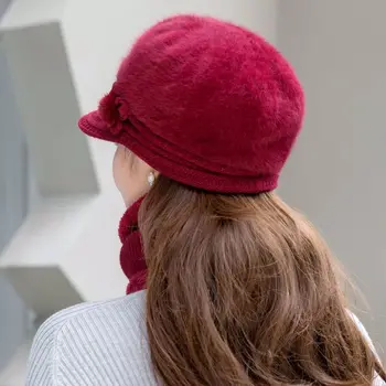 3Pcs/Set защита на врата плетена шапка зимата мека ветроупорен шал капачка плюшени открит шапки шапка жени - Изображение 2  