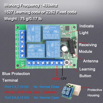 433Mhz Универсално дистанционно управление Интелигентен превключвател Безжичен RF DC12V 4CH релеен приемник с предавател Лампа за кола Електрическа порта - Изображение 2  