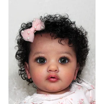55см Преродена бебешка кукла Аяна принцеса момиче ръчно изработена черна къдрава коса черна кожа с видими вени в кукла за картинно изкуство - Изображение 1  