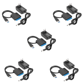 5X USB към Sata кабел за данни, 2.5 / 3.5 инчов USB3.0 кабел за лесно задвижване Sata кабел за адаптер за твърд диск (US Plug) - Изображение 1  