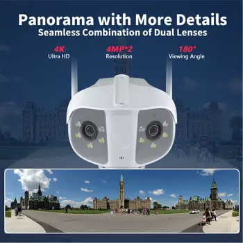 8MP 4K двоен обектив широкоъгълен 180 ° Wifi IP камера Ai човешки откриване на открито 4MP ултра цветна камера за наблюдение на нощно виждане IPC360 - Изображение 2  