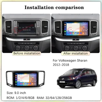 9.0inch За Volkswagen Sharan 2012-2018 Кола Мултимедия видео плейър GPS навигация Радио стерео Android авто 8 + 256G Carplay 4G - Изображение 2  