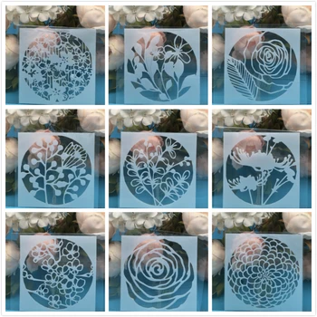 9Pcs / Lot 13cm кръгла роза цвете DIY наслояване шаблони живопис скрапбук оцветяване щамповане албум декоративна карта шаблон - Изображение 1  