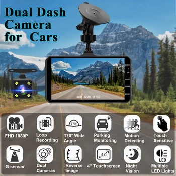 ACCEO B12 кола Dvr 4.0 инчов Dash Cam предна и задна камера кола видео рекордер превозно средство черна кутия с 24H сензор за паркиране на автомобили - Изображение 2  