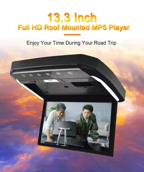 Android 9.0 13.3 инчов монитор за покрив на автомобил 4K IPS обръщане надолу екран над главата мултимедия видео дисплей таван покрив монтиране огледало връзка - Изображение 1  