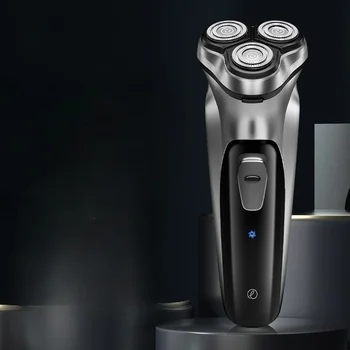Barbeador rotativo elétrico para homens, lâmina flutuante 3D, lavável tipo C, máquina de barba recarregável US - Изображение 1  