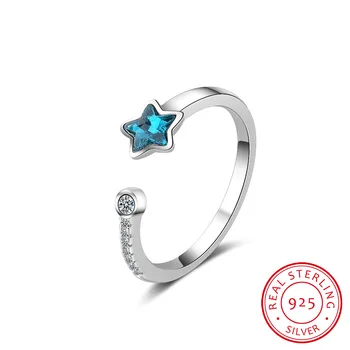 Blue Crystal Star отваряне пръстен за жени момиче подарък 925 стерлинги сребро микро цирконий пръстен anillos anel S-R368 - Изображение 1  