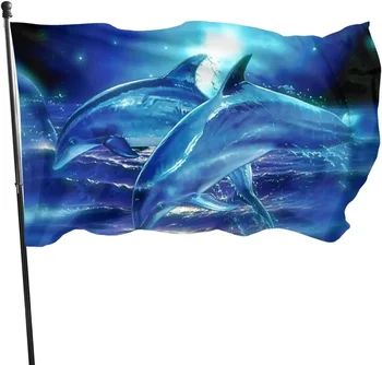 Blue Ocean и Dolphin Морски живот Знамена Ярък цвят Градина Вътрешен Открит Парти Спортен двор Знамена Начало Декор Месинг илик - Изображение 1  