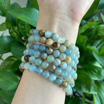 Blue Onyx Crystal Bead Bracelet за жени, Кварцови гривни от скъпоценни камъни, Рейки лечебна енергия, Подарък за модни бижута, 1PC - Изображение 2  