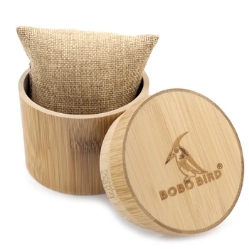 BOBO BIRD подарък бамбук часовник кръгъл случай твърд бамбук кръгла кутия най-високо качество цилиндър бижута комплект съхранение случай - Изображение 1  
