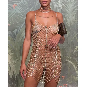Body Chain бижута Луксозен Rhinestone Мода бикини Пола верига Chest-увити верига сутиен Prom парти гърдите верига Дамска вечеря - Изображение 1  