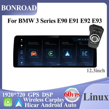 BONROAD 12.3inch кола мултимедиен плейър за BMW Серия 3 E90 E91 E92 E93 2005-2012 Linux система 1920 * 720 безжичен Carplay HiCar - Изображение 1  