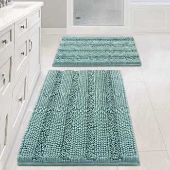 Chenille раиран килим за баня против хлъзгане-мека плюшена подложка за баня е подходяща за пода на банята - Изображение 2  
