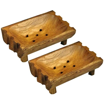 Creative ръчно изработени естествени дървени сапунерка, багажник за съхранение, дърво сапун кутия за баня душ баня Начало Хотел (2 бр.) - Изображение 1  
