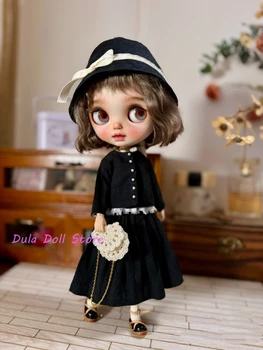 Dula кукла дрехи рокля кофа шапка черно и бяло решетка пола Blythe Qbaby ob24 ob22 Azone Licca ICY ДжериБ Bjd кукла - Изображение 1  
