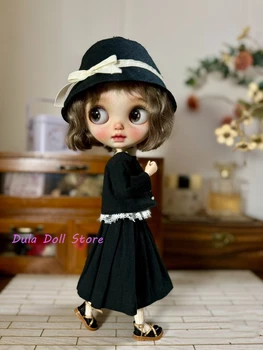 Dula кукла дрехи рокля кофа шапка черно и бяло решетка пола Blythe Qbaby ob24 ob22 Azone Licca ICY ДжериБ Bjd кукла - Изображение 2  