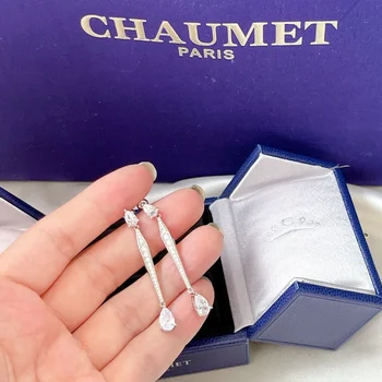 EDELL Chaumet S925 стерлингово сребро нов висококачествен свеж и елегантен вода капка крушовидна диамант пискюл обеци - Изображение 1  
