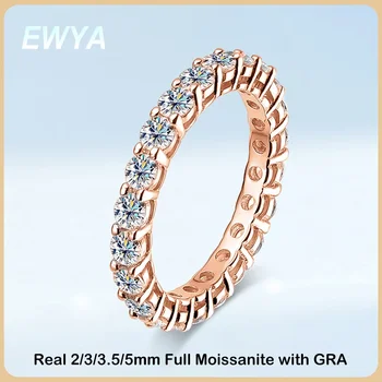 EWYA Пенливи 2.2cttw 3mm D цвят Moissanite пръстен пълна вечност диамант сватбена лента за жени 925 посребрени 18K златни пръстени - Изображение 1  
