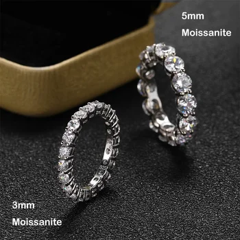 EWYA Пенливи 2.2cttw 3mm D цвят Moissanite пръстен пълна вечност диамант сватбена лента за жени 925 посребрени 18K златни пръстени - Изображение 2  