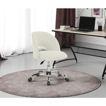 Fabric тапициран отворен заден офис стол с колела, ванилия - Изображение 1  