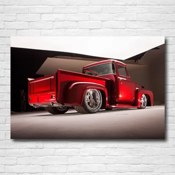 Ford F100 Пикап Red Street Rod Hotrod реколта кола плакати и отпечатъци платно стена изкуство живопис за дома хол декор - Изображение 1  