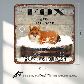 Fox плакат калай знак реколта баня сапун вашите лапи метален калай знак бар клуб семейна баня тоалетна кафе стена декорация - Изображение 2  