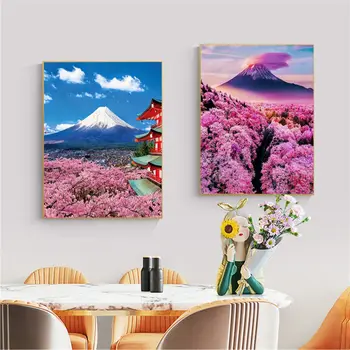 Fuji Mountain Cherry Blossoms Класически филмови плакати Бяла хартия Отпечатъци Плакати Произведения на изкуството Стикери Стенопис - Изображение 1  